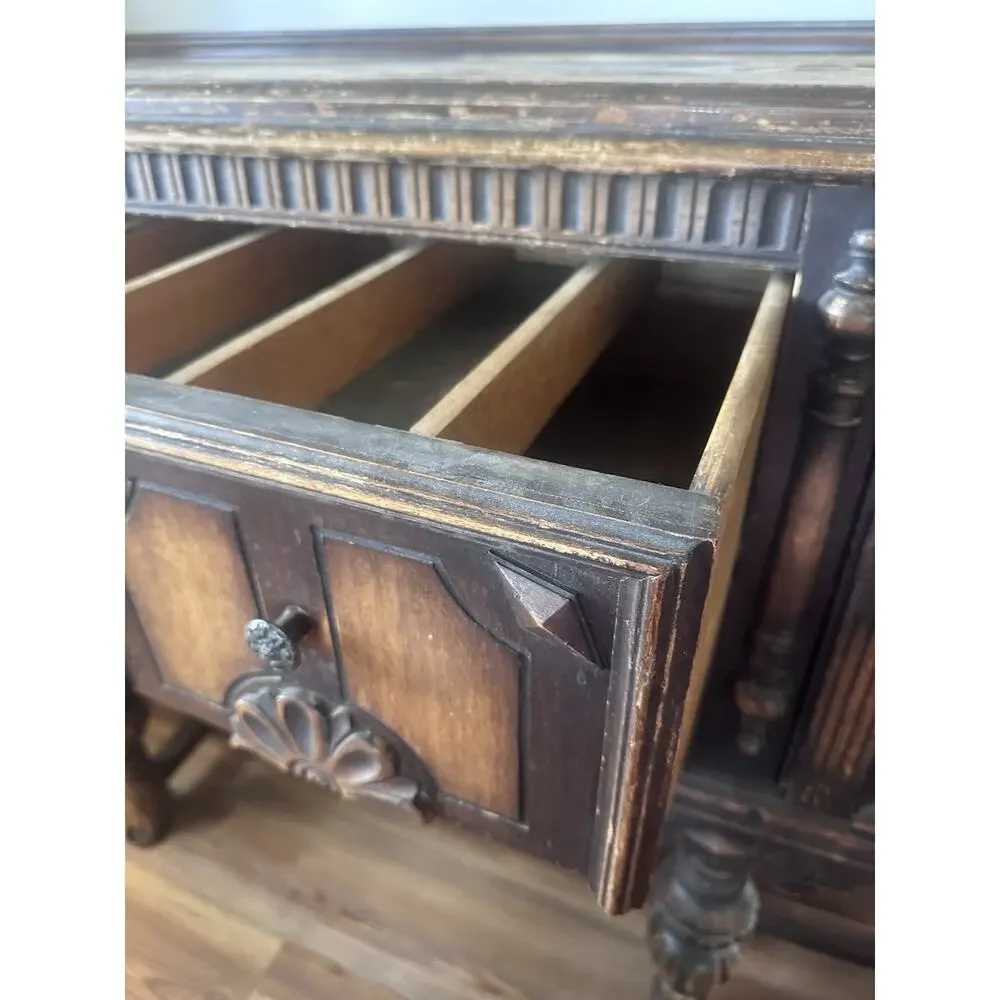 Jacobean Revival Carved Oak Sideboard Buffet Server Credenza